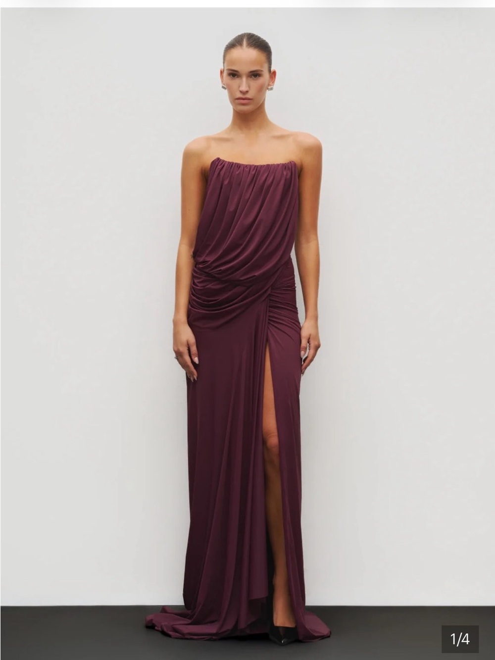 Nwt Heiress Beverly Hills Gathered Drape Gown Strapless Plum Ruched Evening Gown